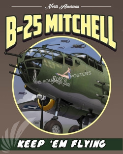 B-25 SP00738 featured-aircraft-lithograph-vintage-airplane-poster-art