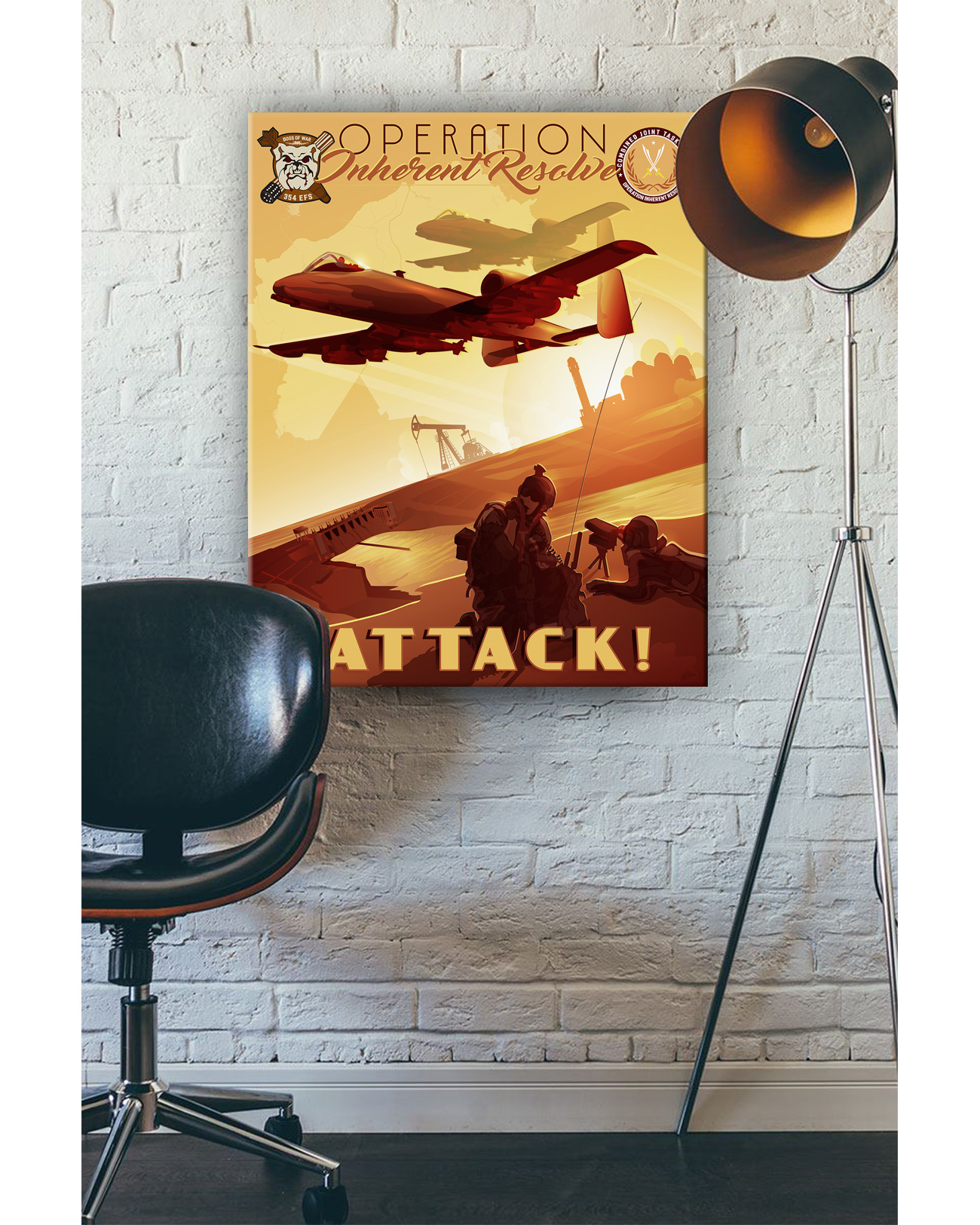 354th Fighter Squadron, Operation Inherent Resolve vintage style military aviation canvas art by Squadron Posters! SP01488