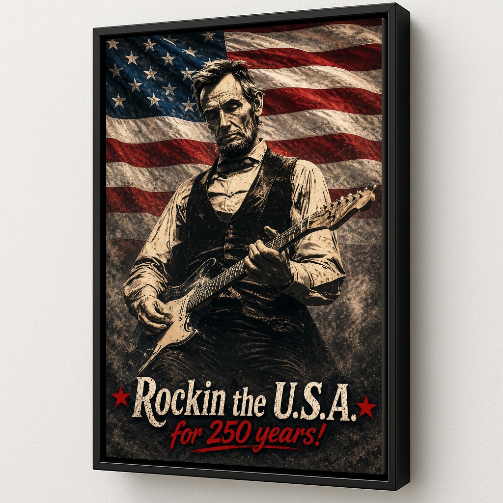 Abraham Lincoln Rockin the USA 250 years Art Framed Canvas by Squadron Posters!