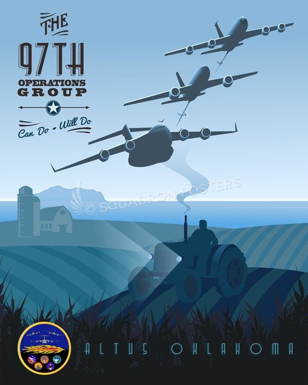 Altus AFB 97th Operations Group Altus_AFB_KC-135_KC-46_C-17_97th_OG_SP01367-featured-aircraft-lithograph-vintage-airplane-poster-art