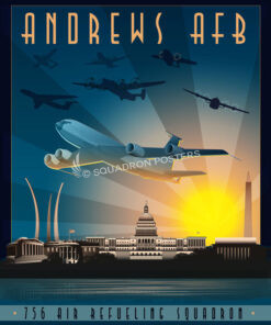 Andrews-AFB-KC-135R-F-16-C-130-756-ARS-featured-aircraft-lithograph-vintage-airplane-poster-art