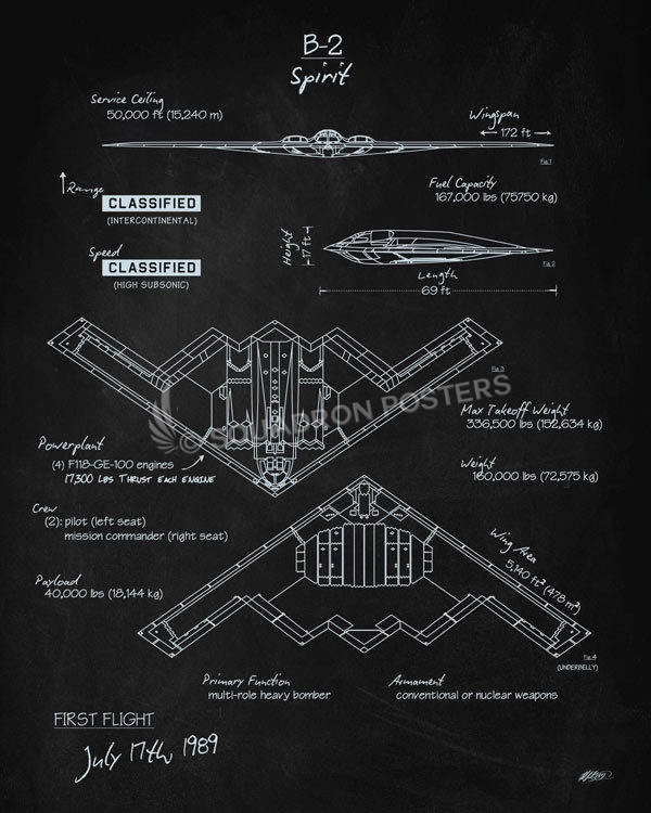 B-2 Spirit Blackboard Art - Squadron Posters