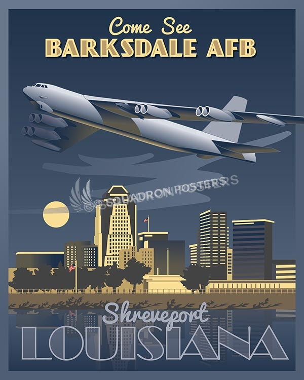 Barksdale AFB B-52 Art by - Squadron Posters! Military aviation travel poster art.