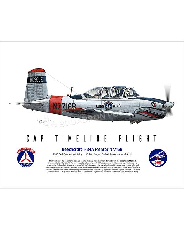 Beechcraft T-34A Mentor N7716B 16x20 FINAL Ron Finger SPN02308MFEAT-jet-black-aircraft-lithograph