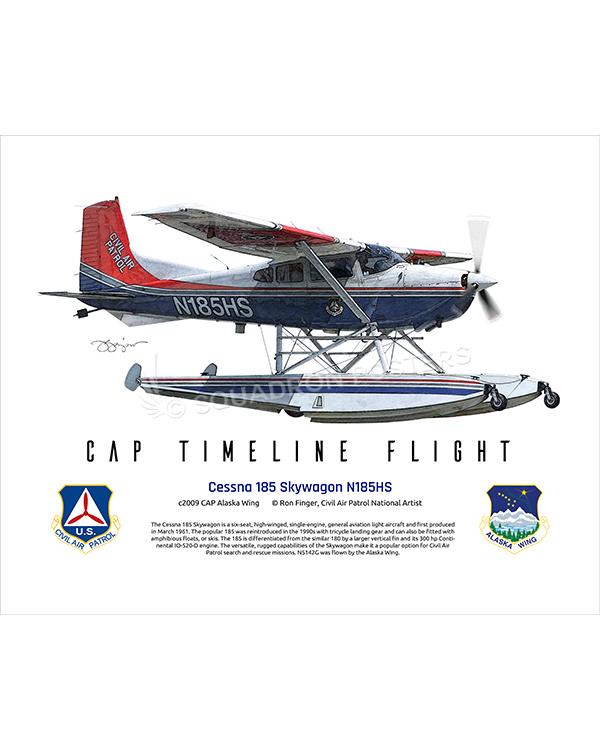 Cessna 185 Skywagon N185HS 16x20 FINAL Ron Finger SPN02310MFEAT-jet-black-aircraft-lithograph