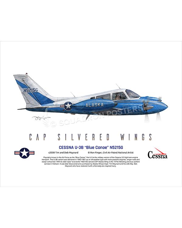 Cessna U-3B Blue Canoe N5215G 16x20 FINAL Ron Finger SPN02294MFEAT-jet-black-aircraft-lithograph