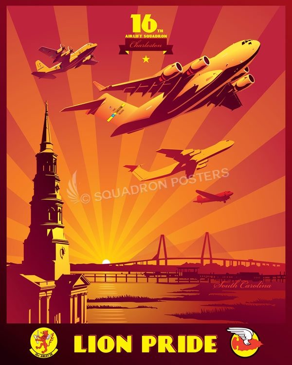 Charleston C-17 16th Airlift Squadron Charleston_C-17_16th_AS_SP01299-featured-aircraft-lithograph-vintage-airplane-poster-art