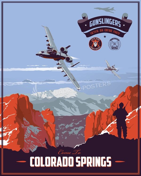 Fort Carson 13th Air Support Operations Squadron Colorado_A-10_13_ASOS_Gunslingers_v2_SP01327-featured-aircraft-lithograph-vintage-airplane-poster-art