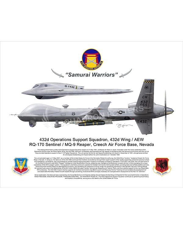 Creech AFB RQ-170 MQ-9 432d OSS 20x16 FINAL Ron Finger SPN494684MFEAT-jet-black-aircraft-lithograph