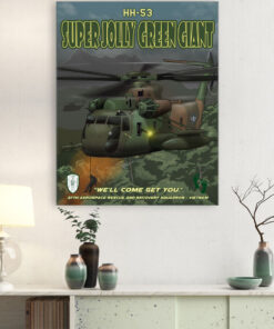 Da Nang AB 37th AARS HH-53 Super Jolly Green Giant vintage style military aviation canvas travel poster art by Squadron Posters! SP01205