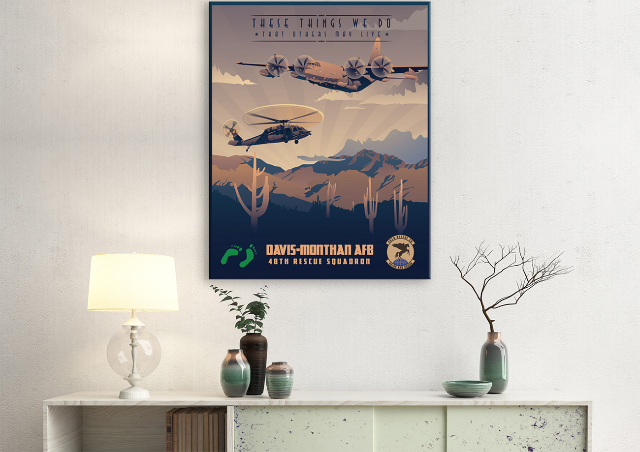Davis-Monthan AFB 48th Rescue Squadron vintage style military aviation canvas art by Squadron Posters SP00967