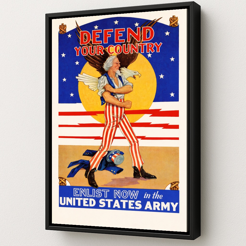 Defend Your Country Enlist Framed Canvas Art by Squadron Posters!