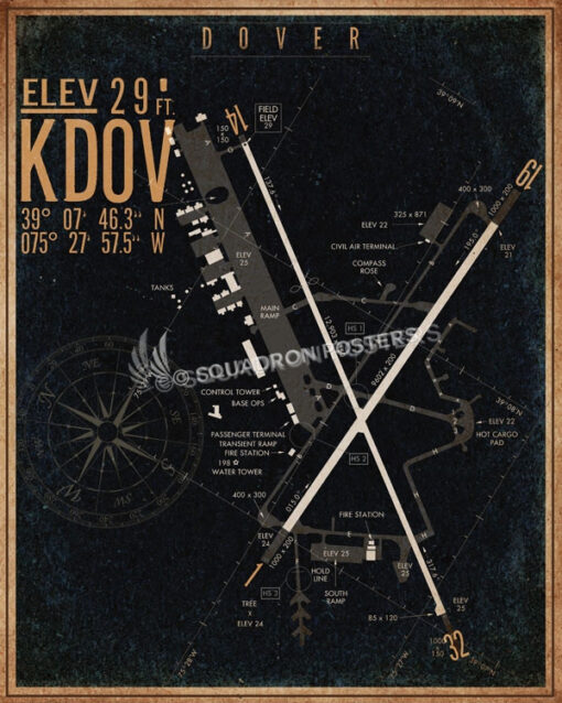 Dover AFB KDOV Airfield Map Art - Squadron Posters