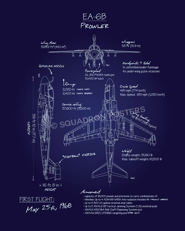 EA-6B Prowler Blueprint Art EA-6B_Prowler_Blueprint_R1_SP01285-featured-aircraft-lithograph-vintage-airplane-poster-art