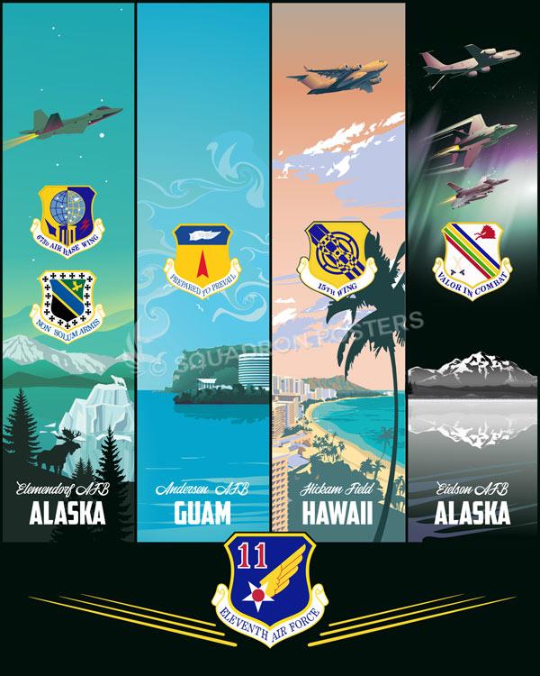 Elmendorf Guam Hickam Eilson 11th AF Art by - Squadron Posters!