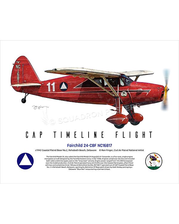 Fairchild 24-C8F NC16817 16x20 FINAL Ron Finger SPN02316MFEAT-jet-black-aircraft-lithograph