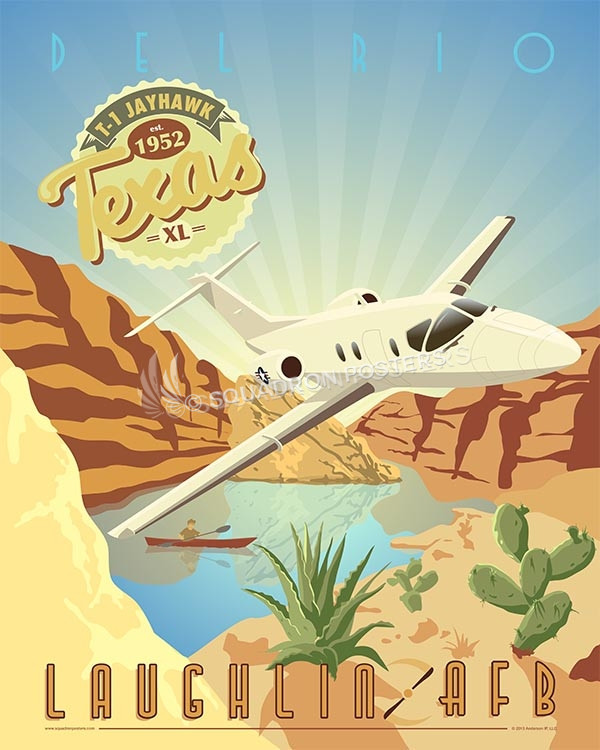 Laughlin AFB T-1 Jayhawk Art by - Squadron Posters! Military aviation travel poster art.