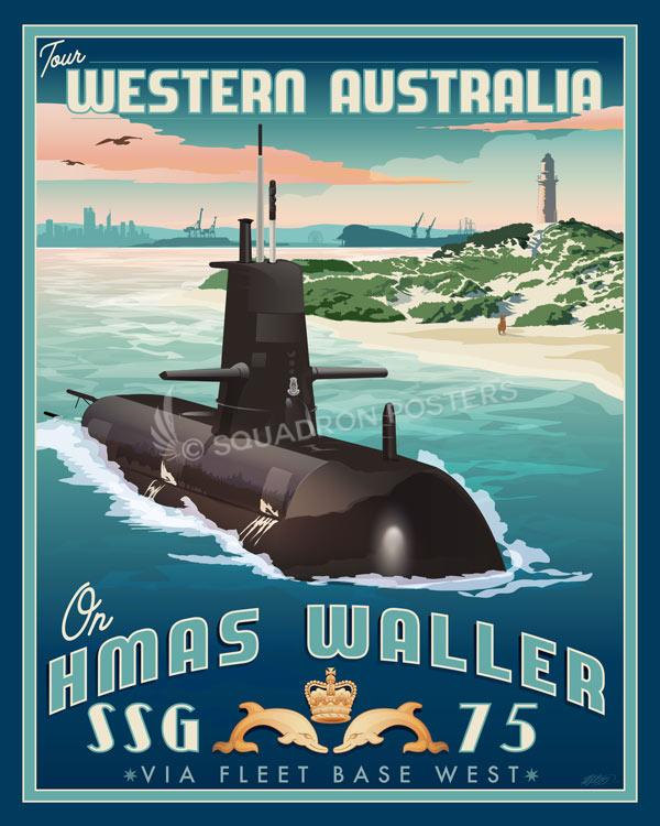 Fleet-Base-West-Garden-Island-HMAS-Waller-featured-aircraft-lithograph-vintage-airplane-poster