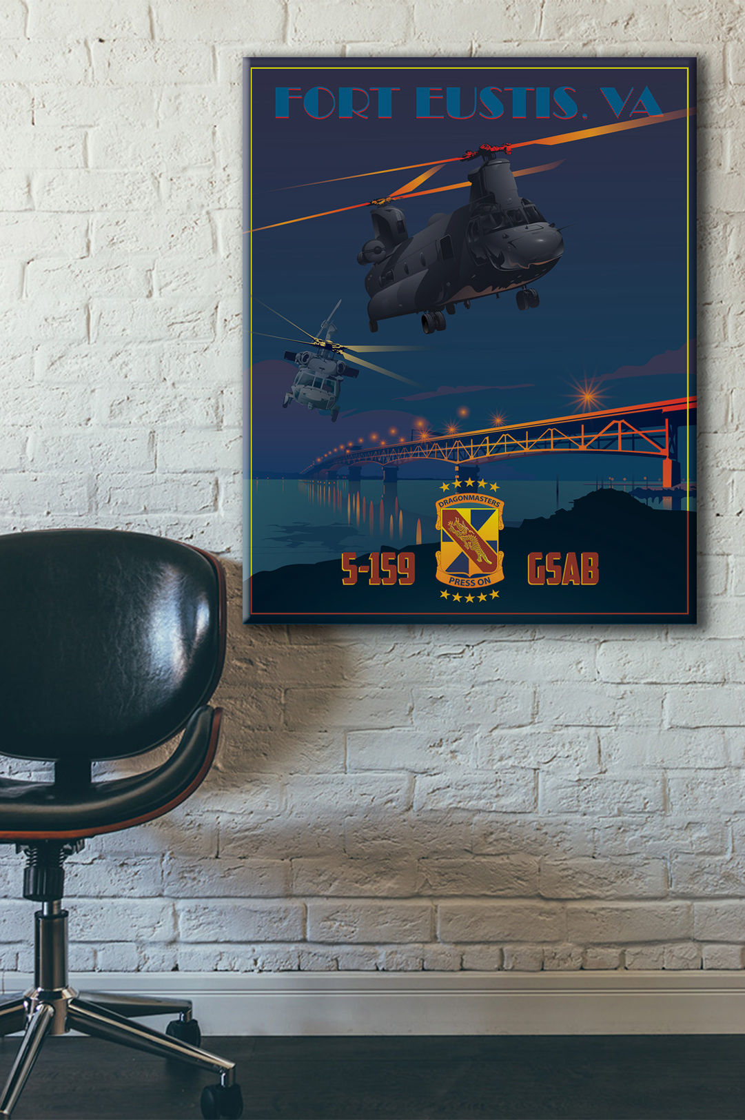 Fort Eustis 5-159 GSAB vintage style military aviation canvas travel poster art by Squadron Posters Max Shirkov SP01810