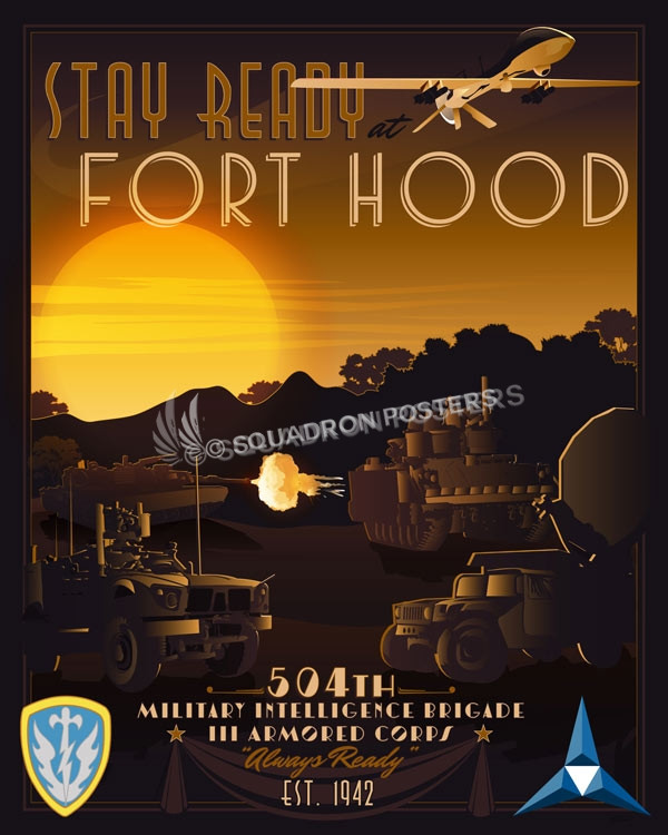 Fort Hood 504th Military Intelligence Brigade Fort_Hood_RC-12_504_MIB_SP01442-featured-aircraft-lithograph-vintage-airplane-poster-art