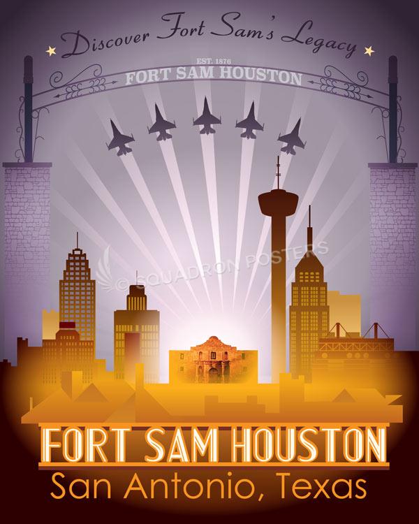 Ft-Sam-Houston-Legacy-featured-aircraft-lithograph-vintage-airplane-poster