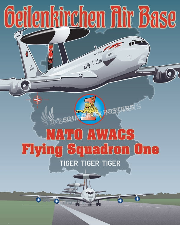 Geilenkirchen_AB_Germany_E-3_NATO_16x20_FINAL_Mike_Ross_SP01641Mfeatured-aircraft-lithograph-vintage-airplane-poster