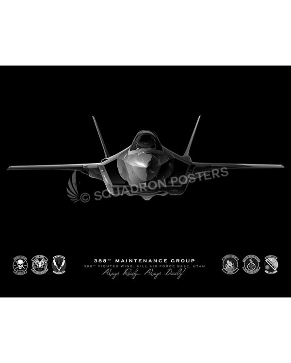 Hill AFB Utah 388th MXG Jet Black Lithograph Art by Squadron Posters!