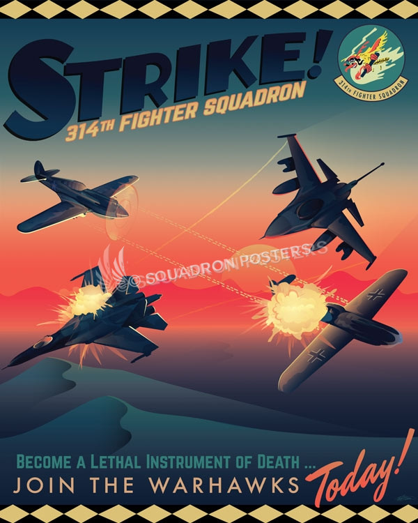 Holloman_F-16_P-40_P-47_314th_FS_SP01118-featured-aircraft-lithograph-vintage-airplane-poster-art