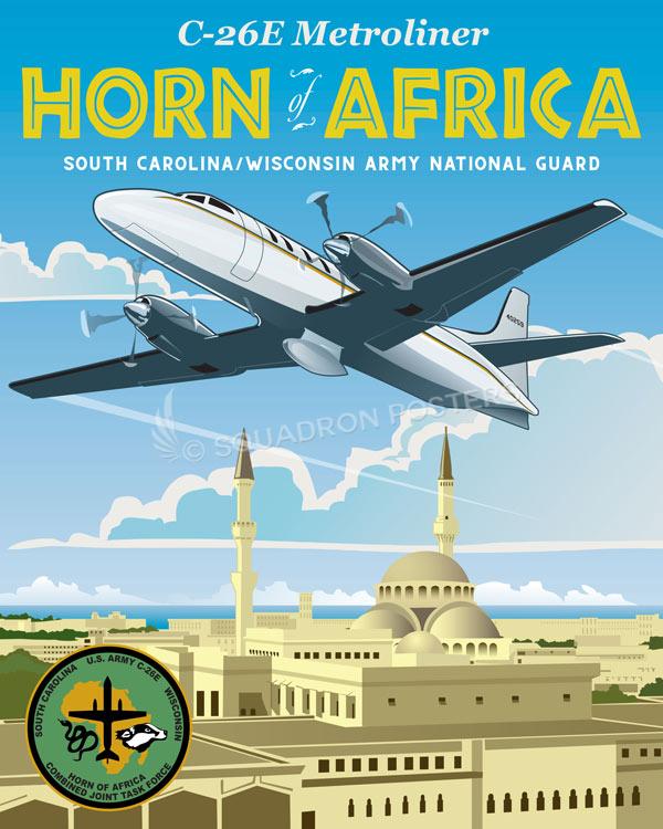 Horn-of-Africa-C-26E-South-Carolina-Wisconsin-ANG-featured-aircraft-lithograph-vintage-airplane-poster