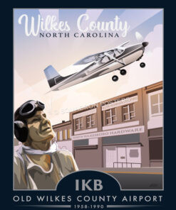 IKB-Old-Wilkes-County-Airport-Cessna-182-featured-aircraft-lithograph-vintage-airplane-poster-art