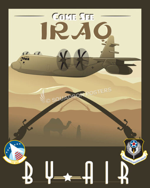 Iraq-EC-130J-193d-SOS-featured-aircraft-lithograph-vintage-airplane-poster-art