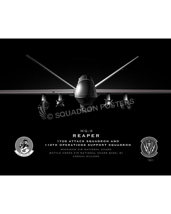 Battle Creek ANGB MQ-9 172d and ATKS 110 OSS v2 Jet Black Lithograph