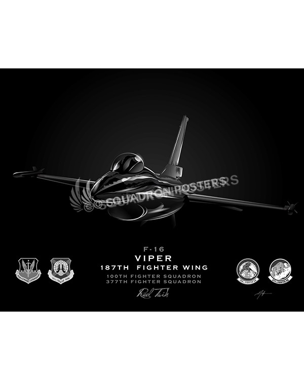 F-16 187th FW Jet Black Lithograph Jet Black F-16 Viper 100th Fighter SQ SP01257-FEAT-jet-black-aircraft-lithograph-art
