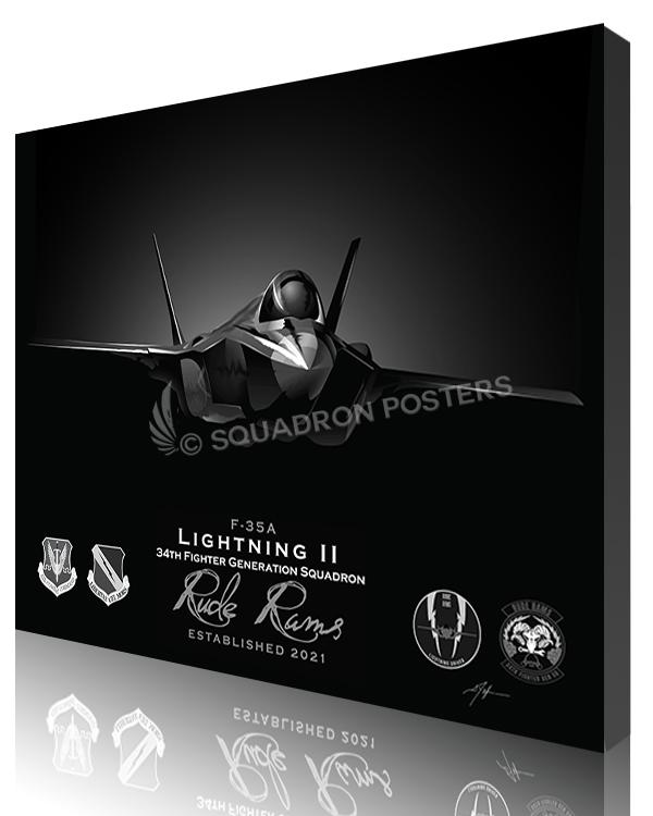 Jet Black F-35A 34th FGS Rude Rams Lithograph - Squadron Posters
