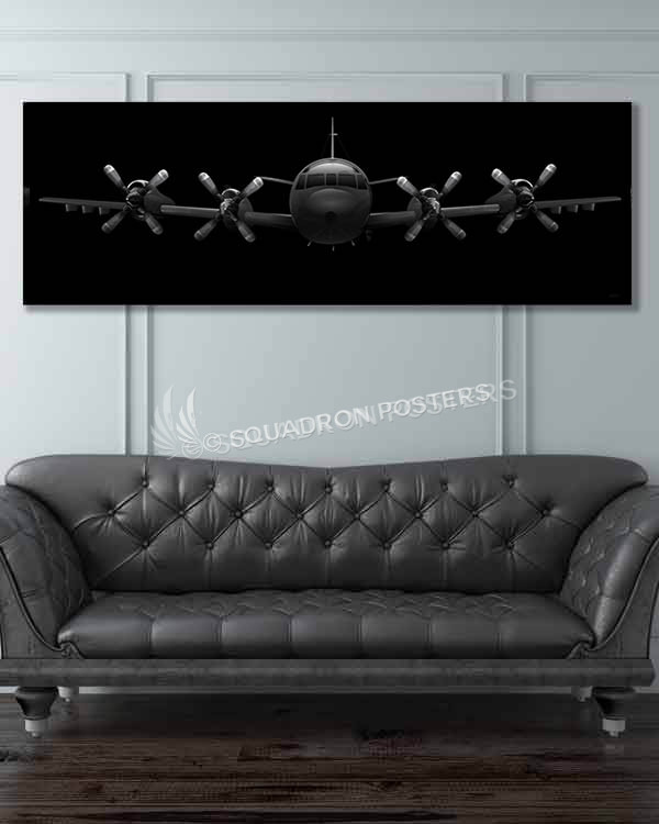 P-3 Orion Jet Black Super Wide Canvas Print. Vintage style military aviation art by - Squadron Posters!
