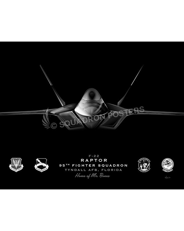 F-22, 95th FS Jet Black Lithograph Jet Black Tyndall AFB F-22 95th FS SP01395-FEAT-jet-black-aircraft-lithograph-art