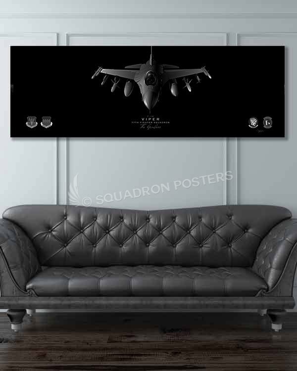F-16 77 FS Jet Black Super Wide Canvas Print Jet_Black_F-16_77th_FS_60x20_SP01332-military-air-force-aviation-artwork-poster-jet-black-litho