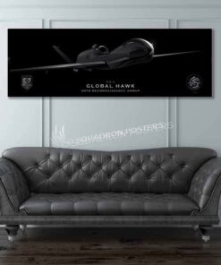 RQ-4B 69th RG Jet Black Super Wide Canvas Print