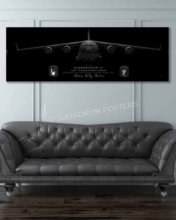 C-17 105th OG Jet Black Super Wide Canvas Print Jet_Black_Stewart_ANGB_C-17_105th_OG_60x20_SP01394-military-air-force-aviation-artwork-poster-jet-black-litho