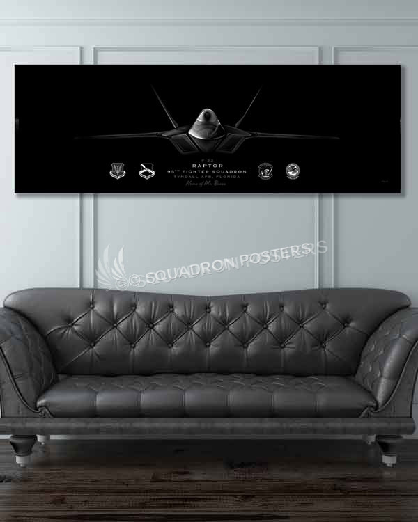 F-22, 95th FS Jet Black Super Wide Canvas Print Jet_Black_Tyndall_AFB_F-22_95th_FS_60x20_SP01396-military-air-force-aviation-artwork-poster-jet-black-litho