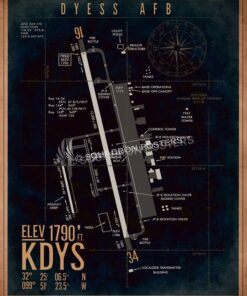 Dyess AFB KDYS Airfield Map Art KDYS_Dyess_AFB_Airfield_Art_SP01355-featured-aircraft-lithograph-vintage-airplane-poster-art