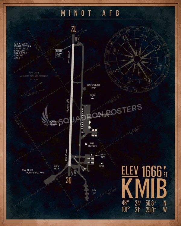 Minot AFB KMIB Airfield Map Art Squadron Posters