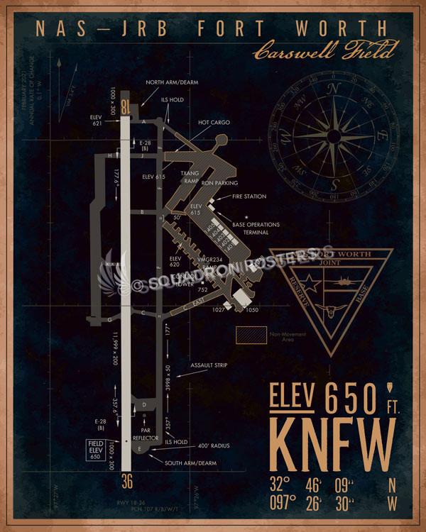 KNFW-Carswell-Field-NAS-JRB-Fort-Worth-Airfield-Art-featured-aircraft-lithograph-vintage-poster-art