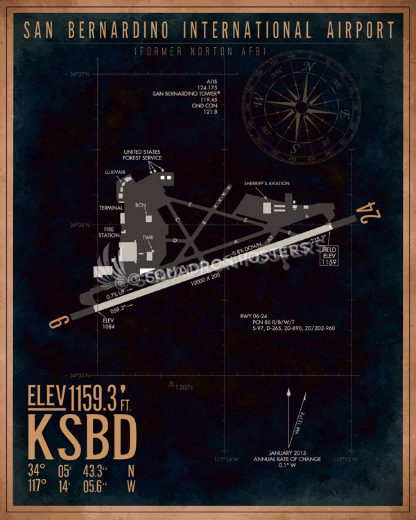 San Bernardino International Airport KSBD Airfield Map Art KSBD_San_Bernardino_Intl_Airfield_Art_SP01422-featured-aircraft-lithograph-vintage-airplane-poster-art