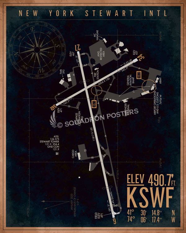 KSWF-New-York-Stewart-INTL-Airfield-Art-featured-aircraft-lithograph-vintage-airplane-poster-art
