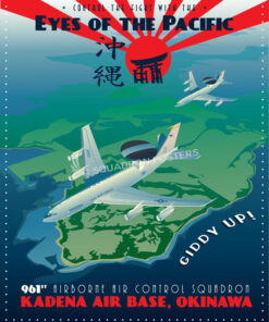 Kadena-AB-E-3-961st-Airborne-Air-Control-Squadron-featured-aircraft-lithograph-vintage-airplane-poster-art