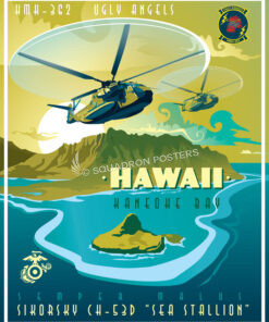 Kaneohe-Bay-Hawaii-CH-53-HMH-362-featured-aircraft-lithograph-vintage-poster-art