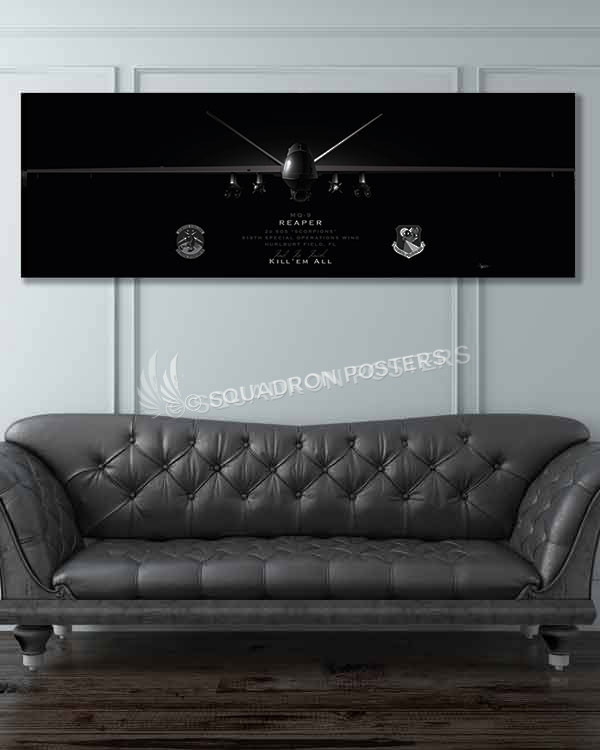 MQ-9 2 SOS Jet Black Super Wide Canvas Print Las_Vegas_MQ-9_2d_SOS_60x20_SP01467-military-air-force-aviation-artwork-poster-jet-black-litho