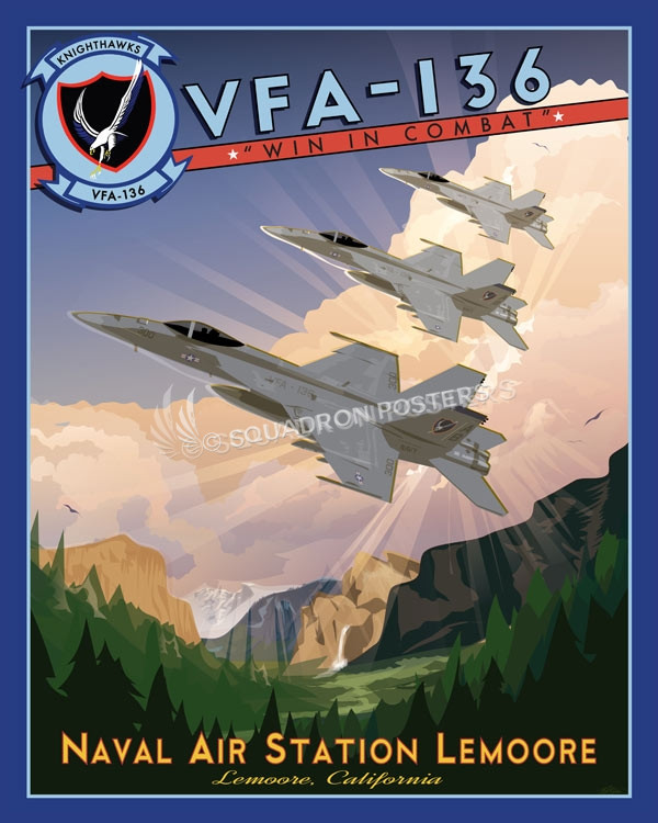 NAS Lemoore VFA-136 - F-18 Lemoore_CA_VFA136_FA18_Knighthawks_R1_SP01312-featured-aircraft-lithograph-vintage-airplane-poster-art