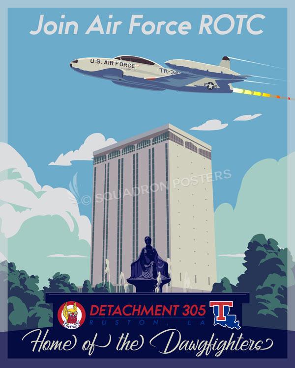 Louisiana-Tech-University-P-80-Det-305-featured-aircraft-lithograph-vintage-airplane-poster